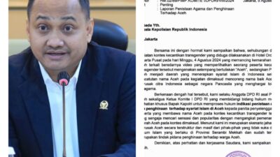 Fachrul Razi, Ketua Komite I DPD RI Desak Kapolri Usut  Penistaan Agama dan Pencemaran Nama Aceh